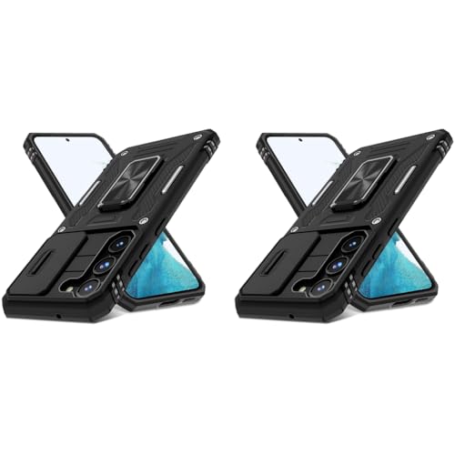 ZORBES® Phone Case for Samsung Galaxy S23 with Rotatable Kickstand Grip Hard PC Sliding Camera Cover Anti-Scratch Black 2 PCS ZORBES® Phone Case for Samsung Galaxy S23 with Rotatable Kickstand Grip Hard PC Sliding Camera Cover Anti-Scratch Black 2 PCS